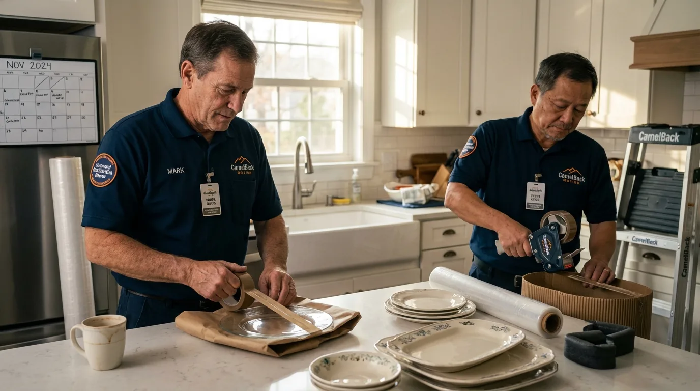 Professional crew packing kitchen dishware in Franklin, LA